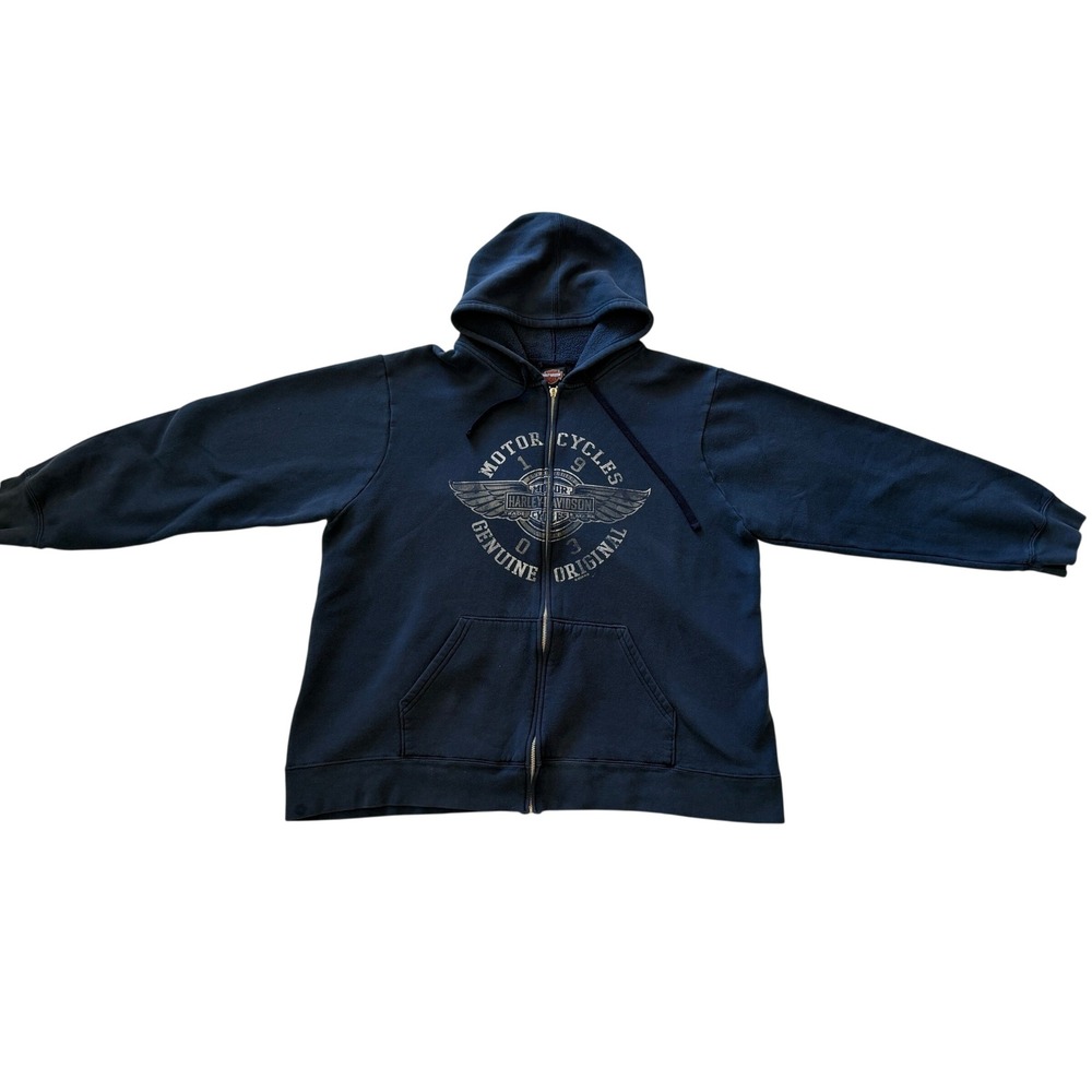 Harley-Davidson Mens 2XL Zip Up Hoodie Blue RK Stratman Mayer AZ Graphic Fleece